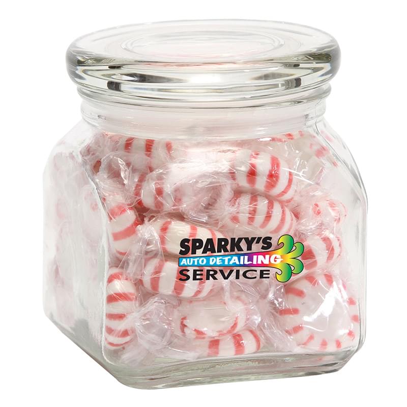 Striped Peppermints in Small Glass Jar