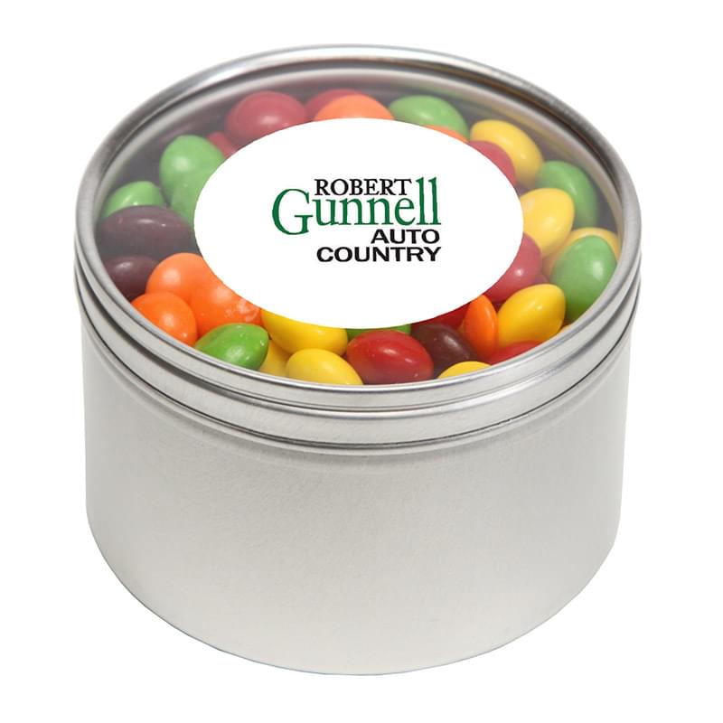 Skittles in Large Round Window Tin