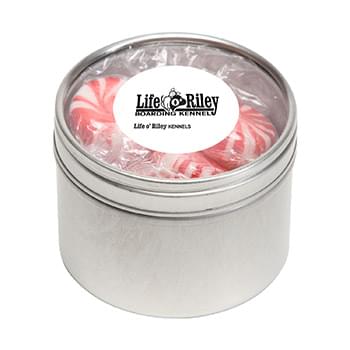 Striped Peppermints in Sm Round Window Tin