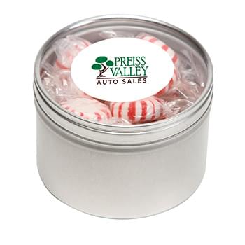 Striped Peppermints in Lg Round Window Tin